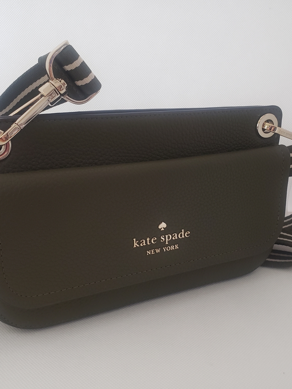 kate spade Olive Green Leather Crossbody with Striped Strap and Gold Hardware - Picture 1 of 3
